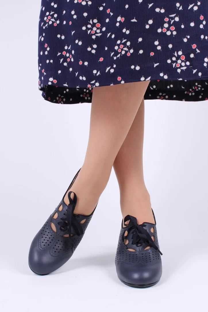 1930s everyday oxford high heel shoes - Marine Blue - Marie