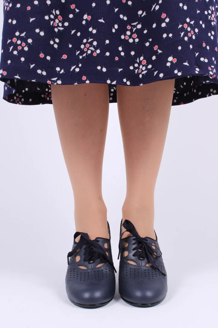 1930s everyday oxford high heel shoes - Marine Blue - Marie