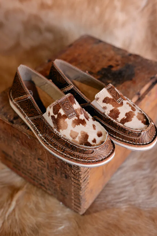 Ariat Cruiser Slip On Shoe [Tan Floral Emboss Brindle Hair on Hide] ✙ON SALE NOW✙