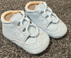 Baby Boys Blue Lace Up Soft Sole Pram Shoes