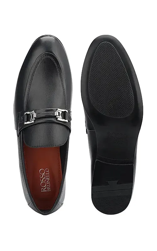 Black Embellished Leather Loafers