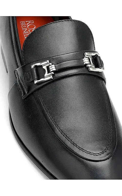 Black Embellished Leather Loafers