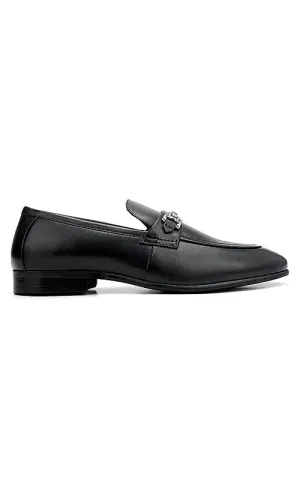 Black Embellished Leather Loafers