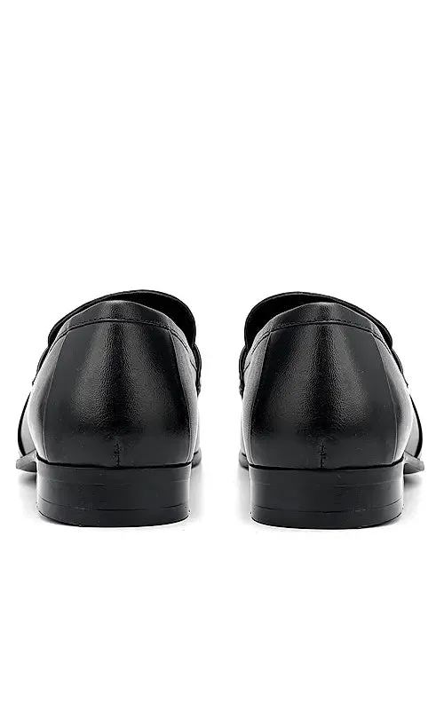Black Embellished Leather Loafers
