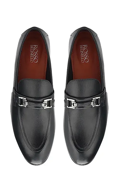 Black Embellished Leather Loafers