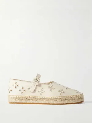 Clover grosgrain-trimmed and broderie anglaise canvas espadrilles