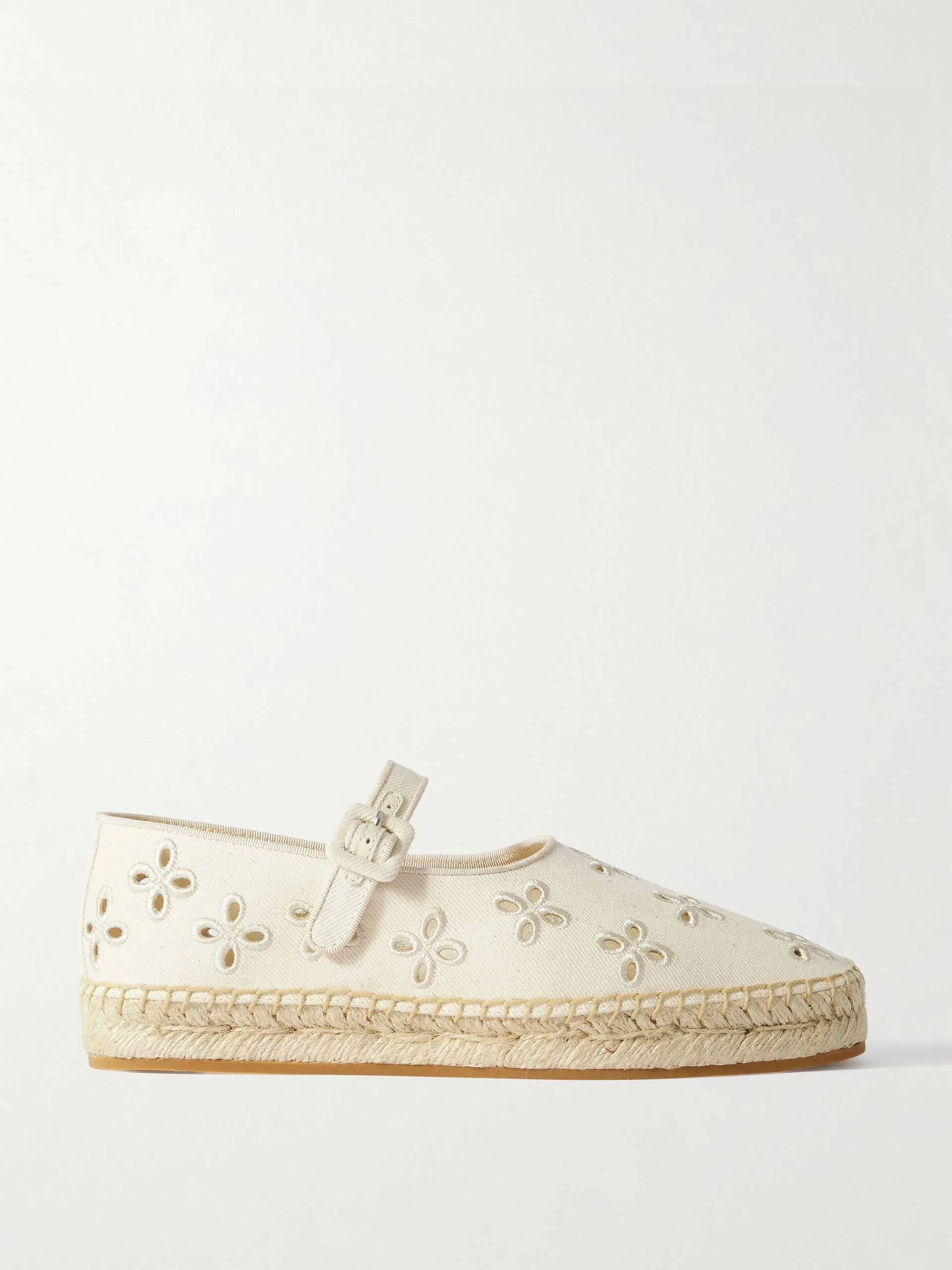 Clover grosgrain-trimmed and broderie anglaise canvas espadrilles