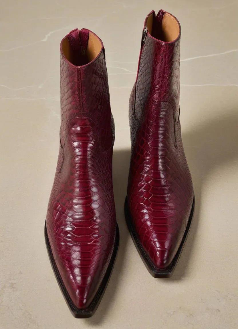 Croc Python Snake Animal Print Leather Alessia Slip On Zipper Pointed Boots for Men