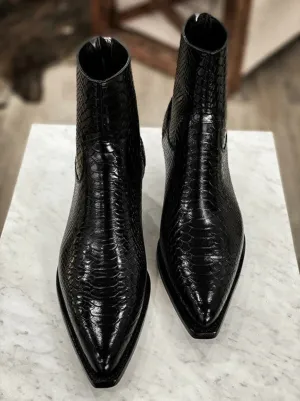 Croc Python Snake Animal Print Leather Alessia Slip On Zipper Pointed Boots for Men