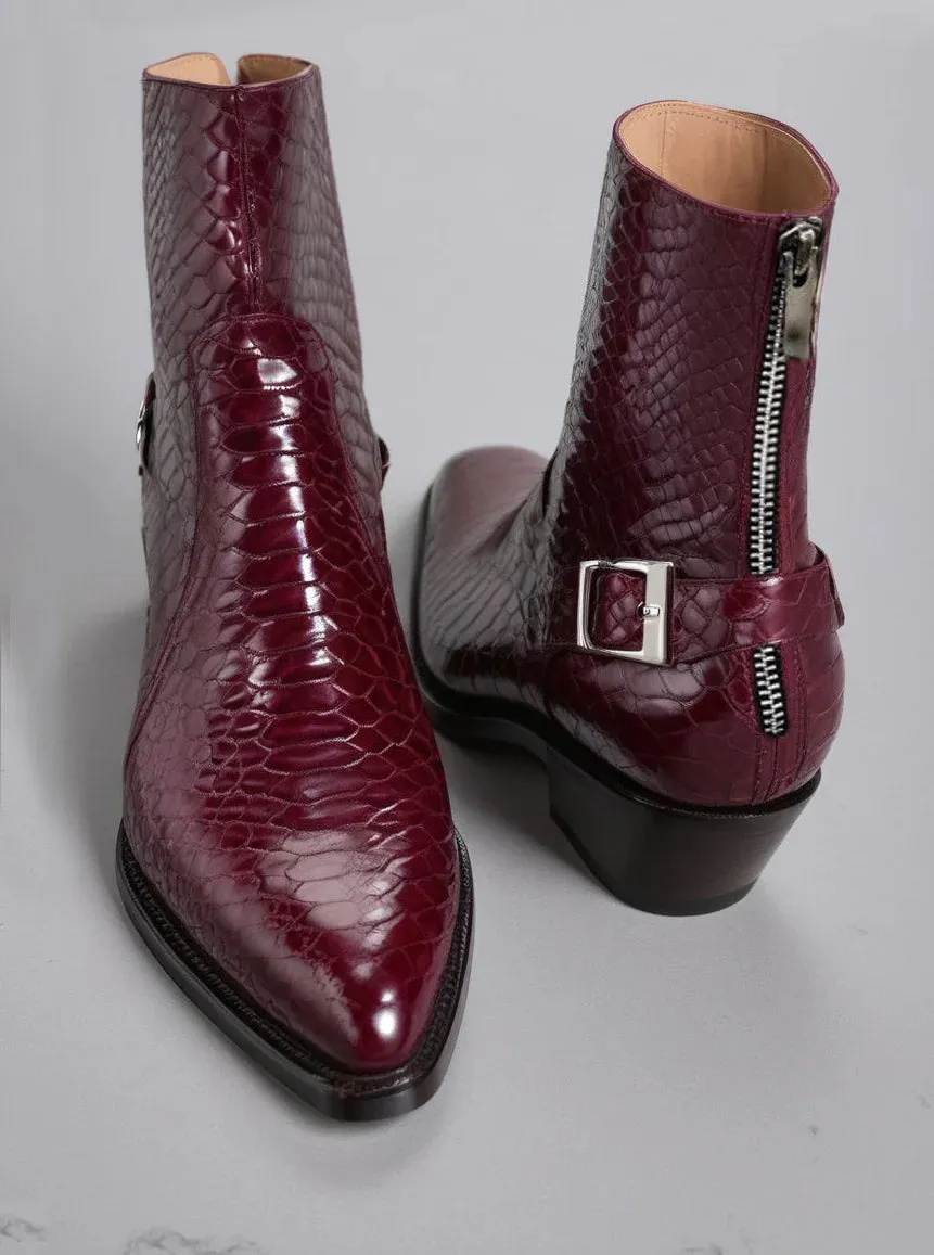 Croc Python Snake Animal Print Leather Alessia Slip On Zipper Pointed Boots for Men