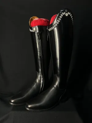 DeNiro Bellini Custom Dressage Boots Wrat & Brushed Black with Pearls and Crystals