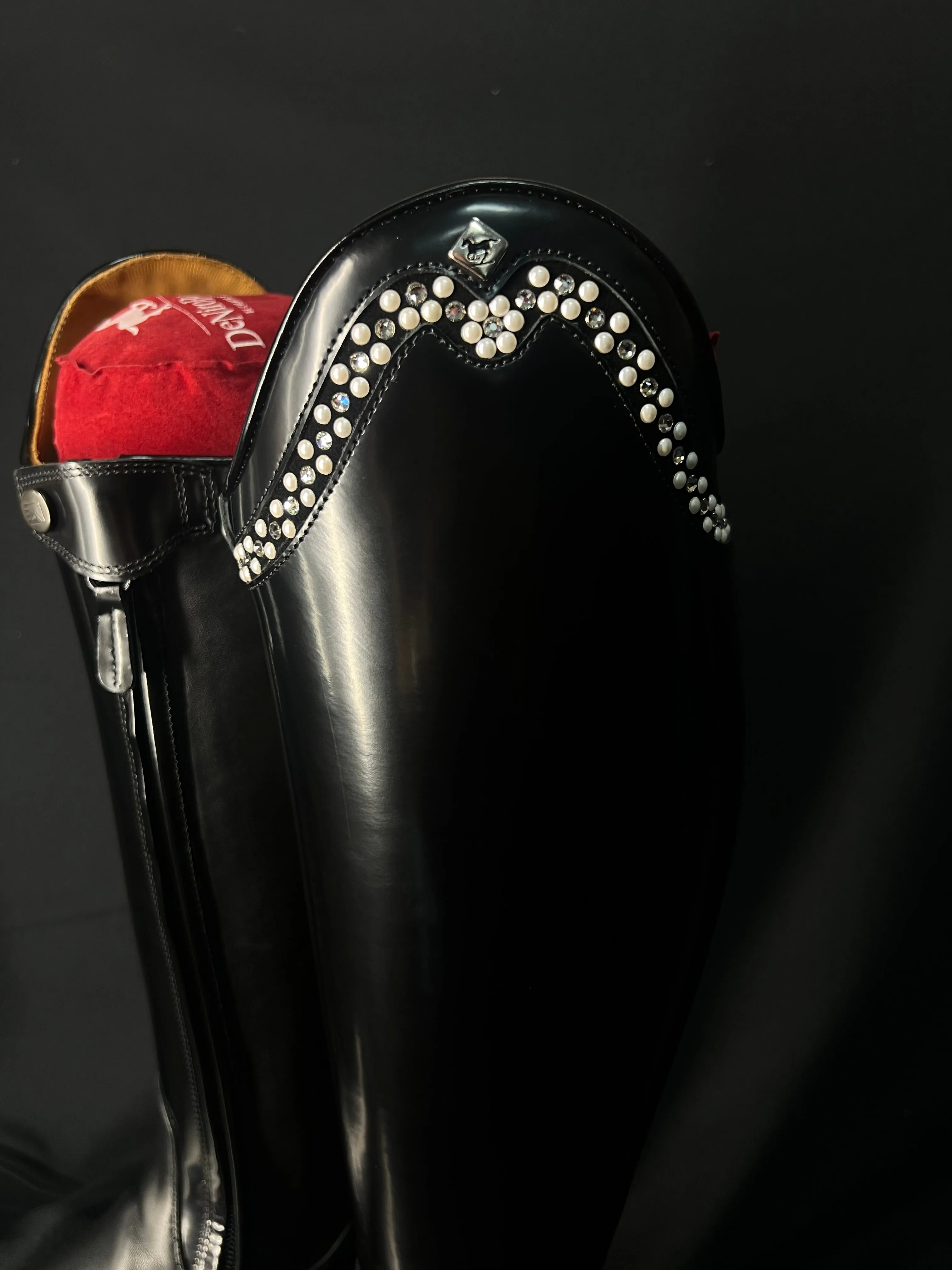 DeNiro Bellini Custom Dressage Boots Wrat & Brushed Black with Pearls and Crystals