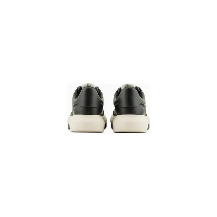 EMPORIO ARMANI HAMMERED-LEATHER SNEAKERS WITH SIDE LOGO