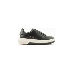 EMPORIO ARMANI HAMMERED-LEATHER SNEAKERS WITH SIDE LOGO