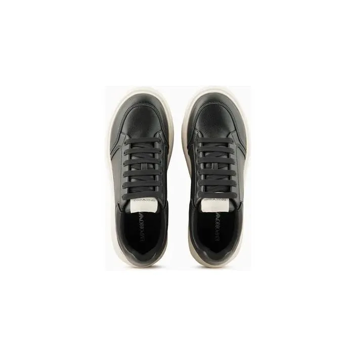 EMPORIO ARMANI HAMMERED-LEATHER SNEAKERS WITH SIDE LOGO