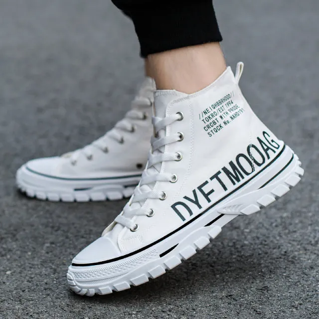 Fashion Men&#39;s Canvas Shoes High Top Flat Shoes for Men Blue Black Sneakers Board Shoes Espadrilles Canvas Sneakers Sneakers Men
