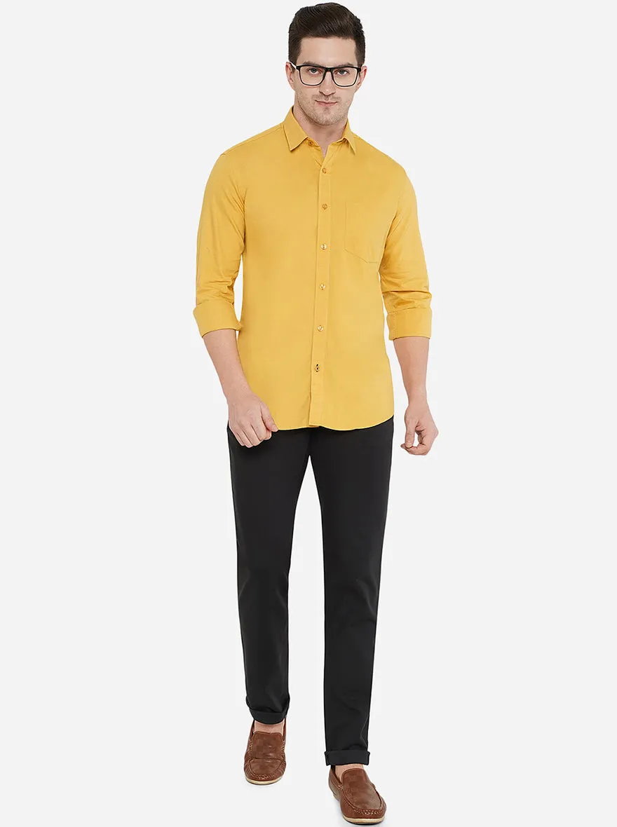 Golden Yellow Solid Slim Fit Casual Shirt | JadeBlue