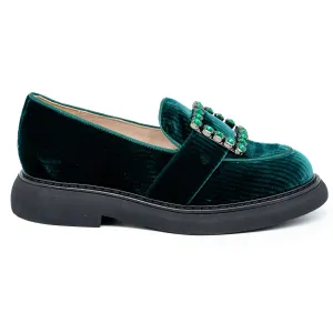 Loafers με Στρασένια Τόκα - Πράσινο Βελούδο