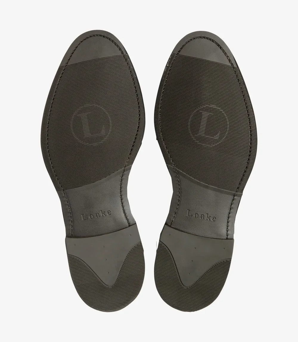LOAKE IMPERIAL DARK BROWN SUEDE LOAFER SLIP ON RUBBER SOLE G-WIDE