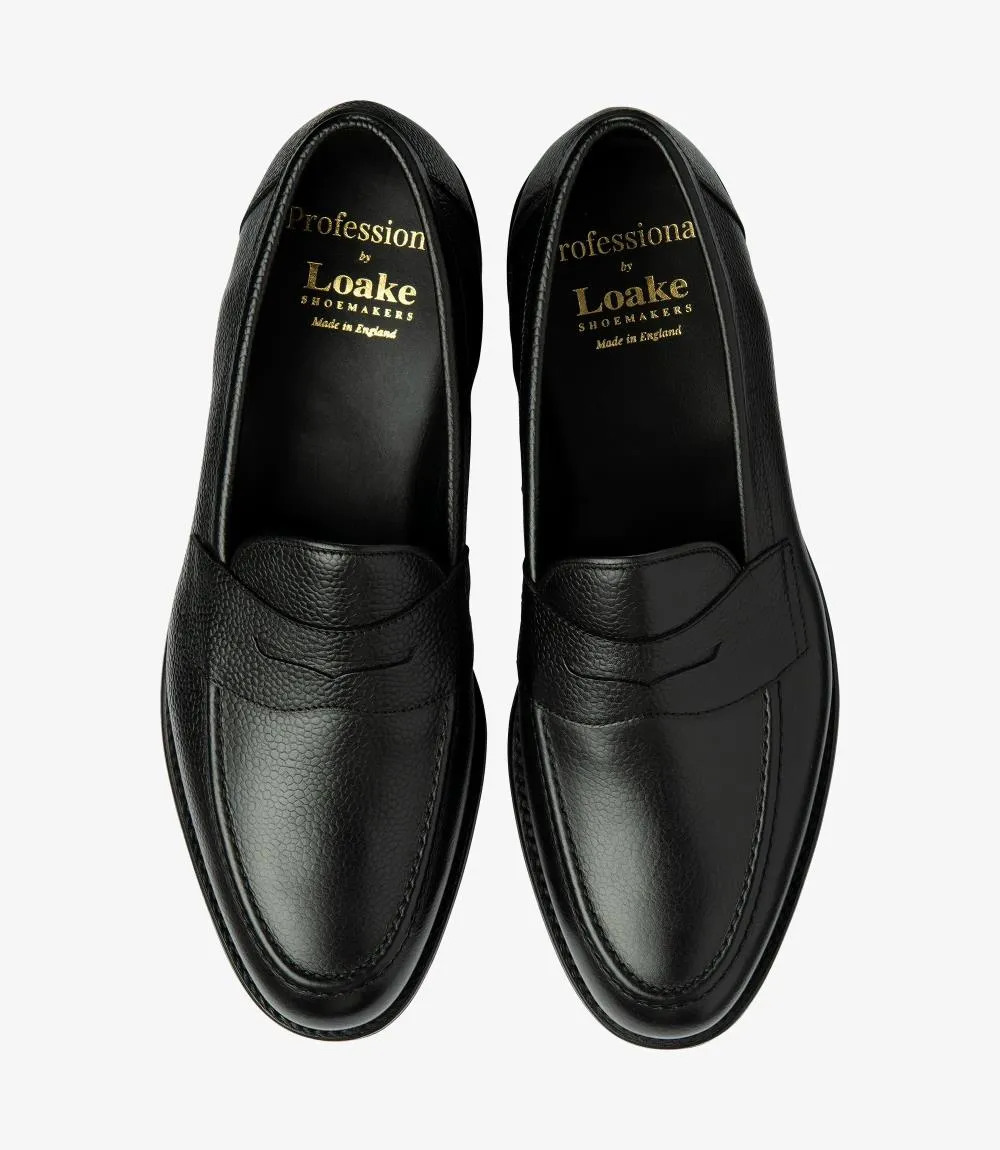 LOAKE IMPERIAL GRAIN BLACK LOAFER SLIP ON RUBBER SOLE F-MEDIUM