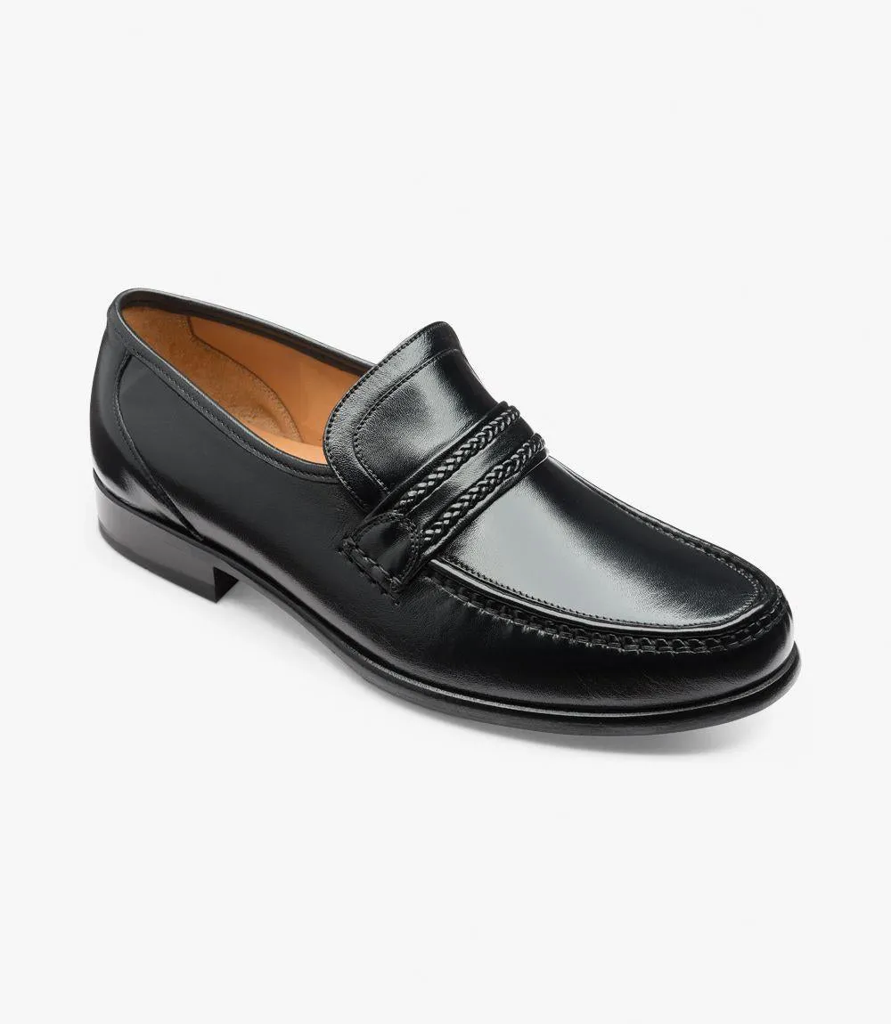 LOAKE ROME BLACK LOAFER MOCCASIN LEATHER SOLE GX-EXTRA WIDE