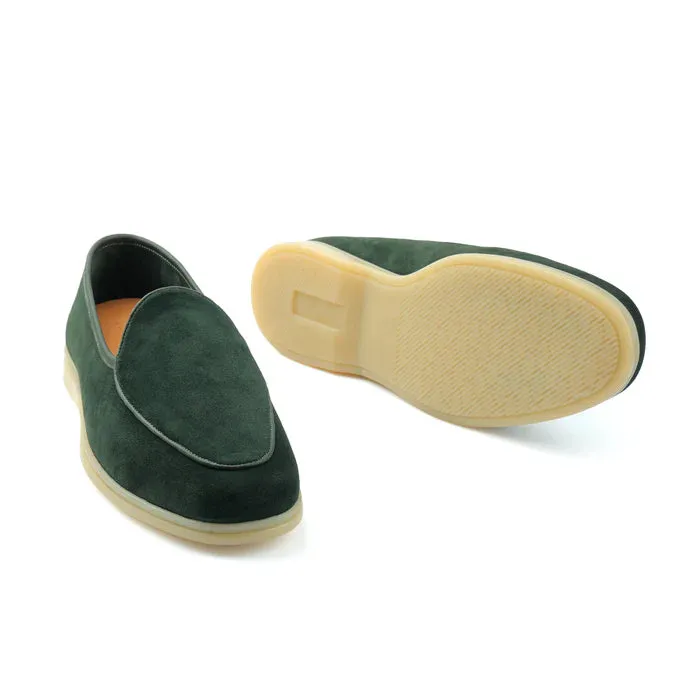 Lorenzo Belgian Loafer - Castorino Suede Bottle Green Unlined Flex