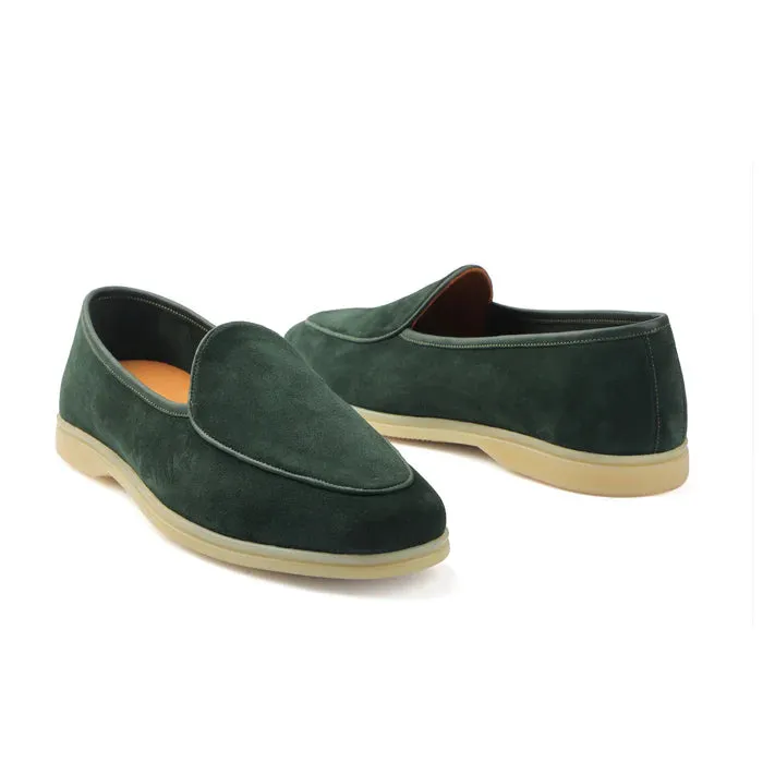 Lorenzo Belgian Loafer - Castorino Suede Bottle Green Unlined Flex