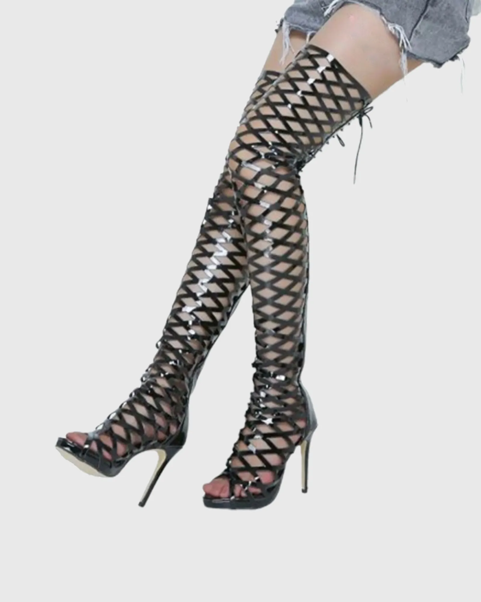 Maison Lace Up Net Hollow Boots