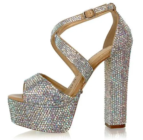 Marc Defang LEANNA 6" Platform Pageant Heels Prom Shoes AB Crystal