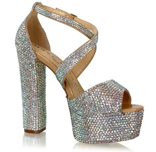 Marc Defang LEANNA 6" Platform Pageant Heels Prom Shoes AB Crystal