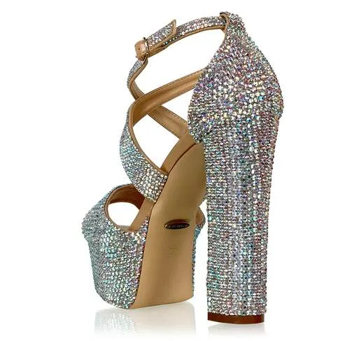 Marc Defang LEANNA 6" Platform Pageant Heels Prom Shoes AB Crystal