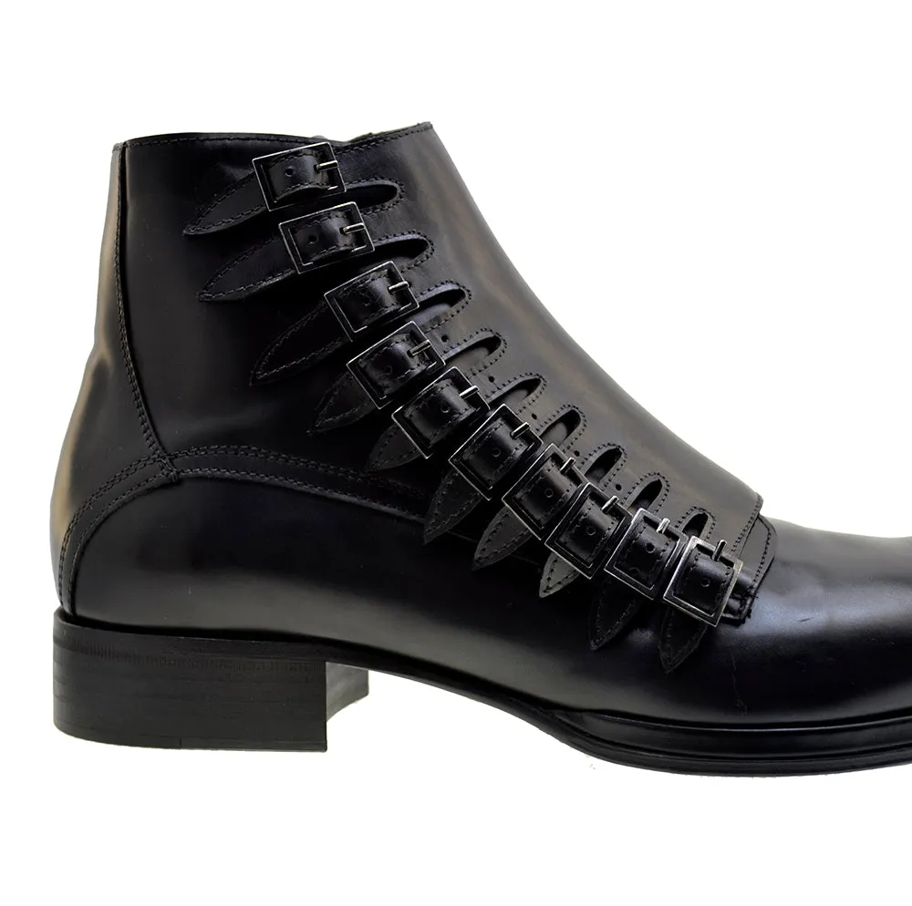 Men's Italian Shoes Jo Ghost 1554 Black Leather Buckle Ankle Boots