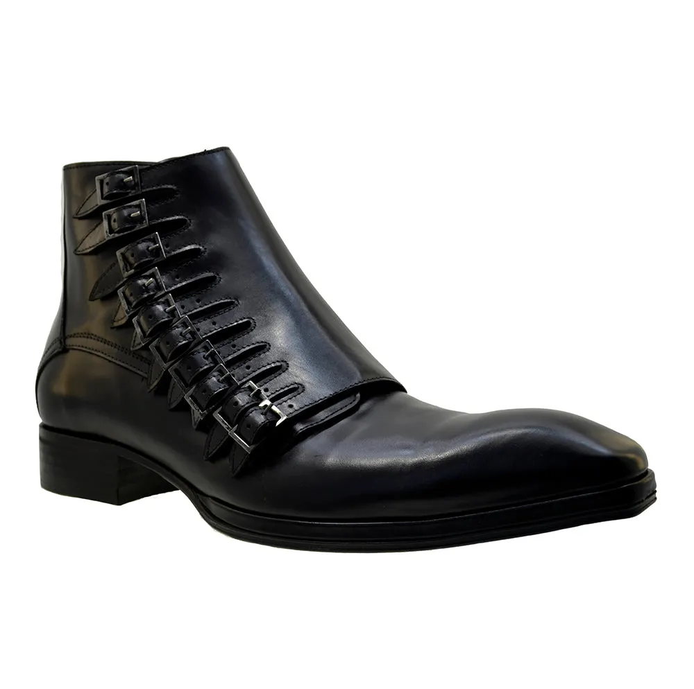 Men's Italian Shoes Jo Ghost 1554 Black Leather Buckle Ankle Boots