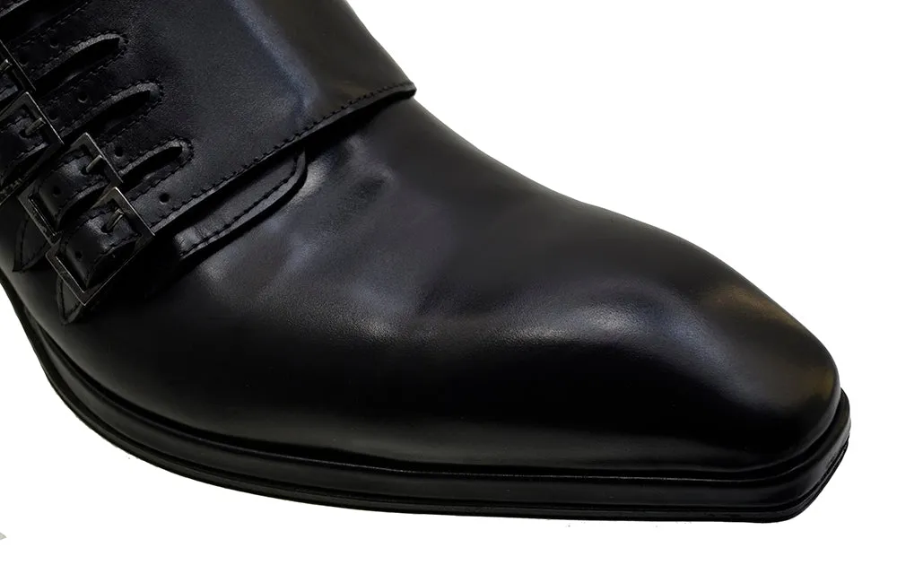 Men's Italian Shoes Jo Ghost 1554 Black Leather Buckle Ankle Boots