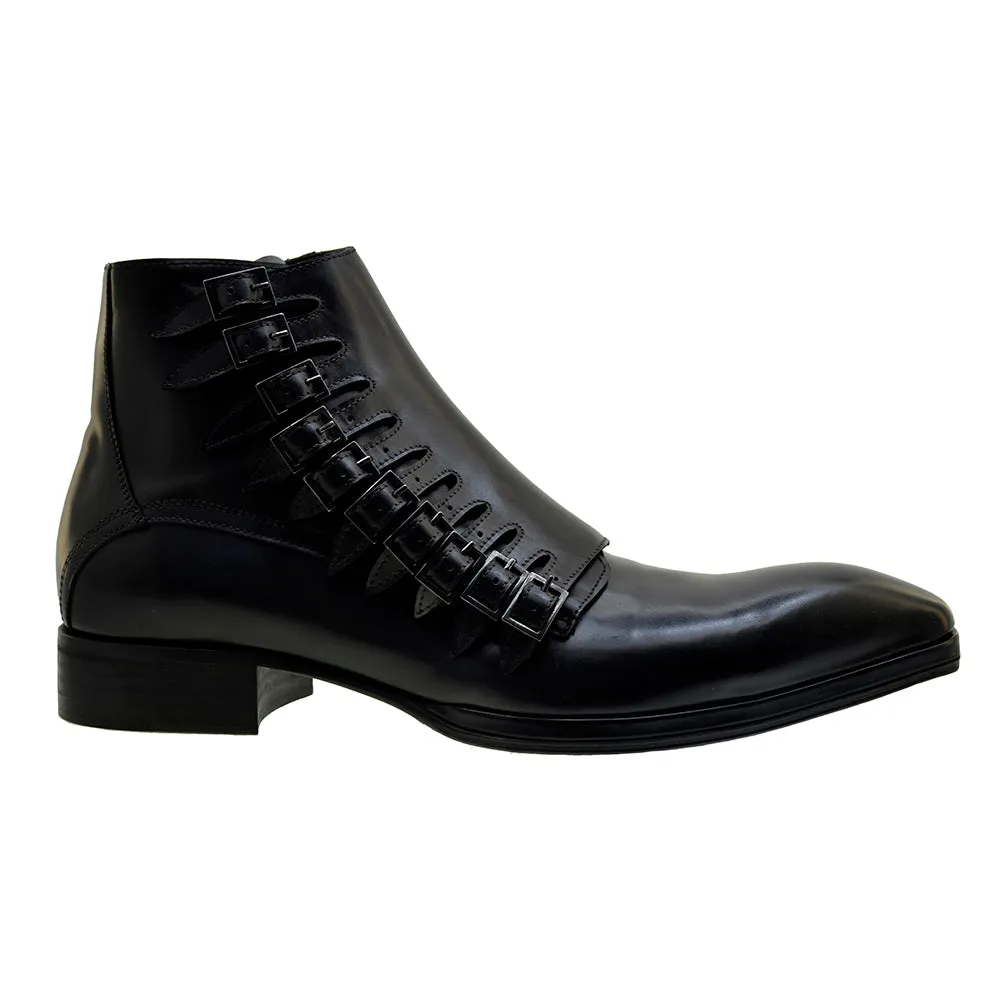 Men's Italian Shoes Jo Ghost 1554 Black Leather Buckle Ankle Boots