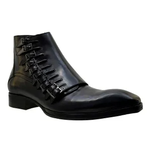 Men's Italian Shoes Jo Ghost 1554 Black Leather Buckle Ankle Boots