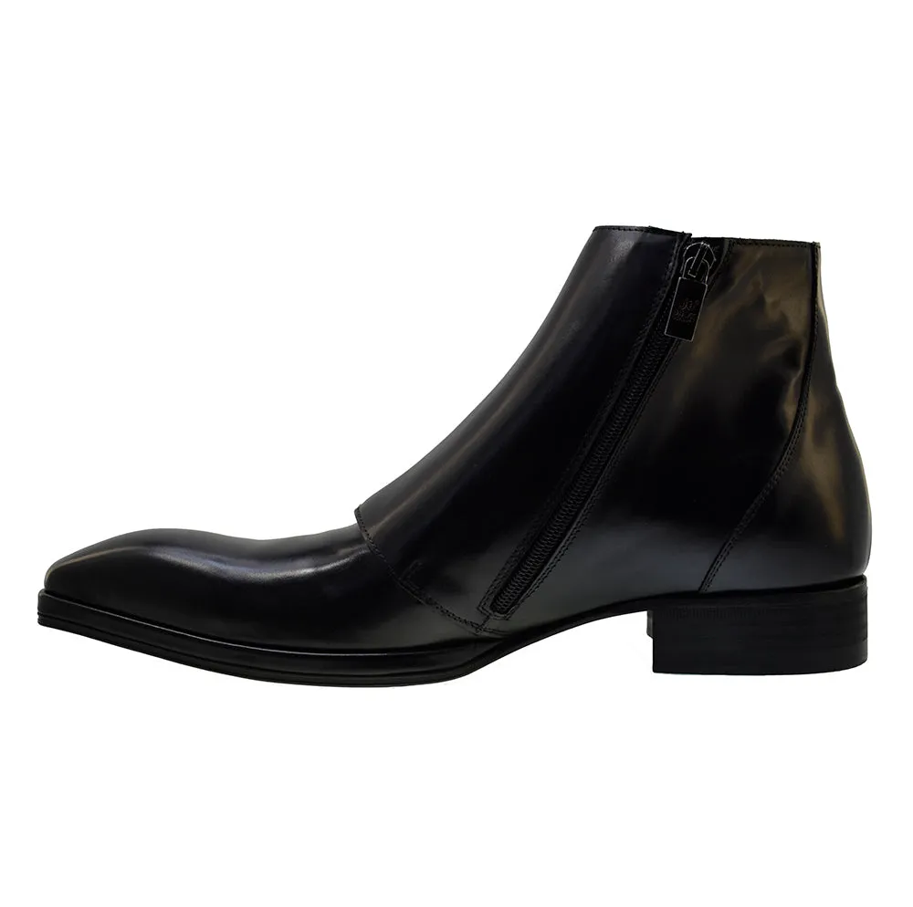 Men's Italian Shoes Jo Ghost 1554 Black Leather Buckle Ankle Boots
