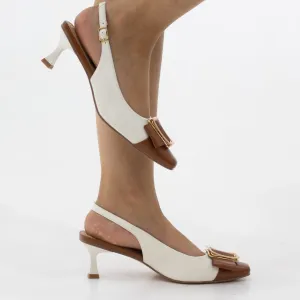 Nelmay buckle trim detailed 2-toned sling back on a 5cm heel