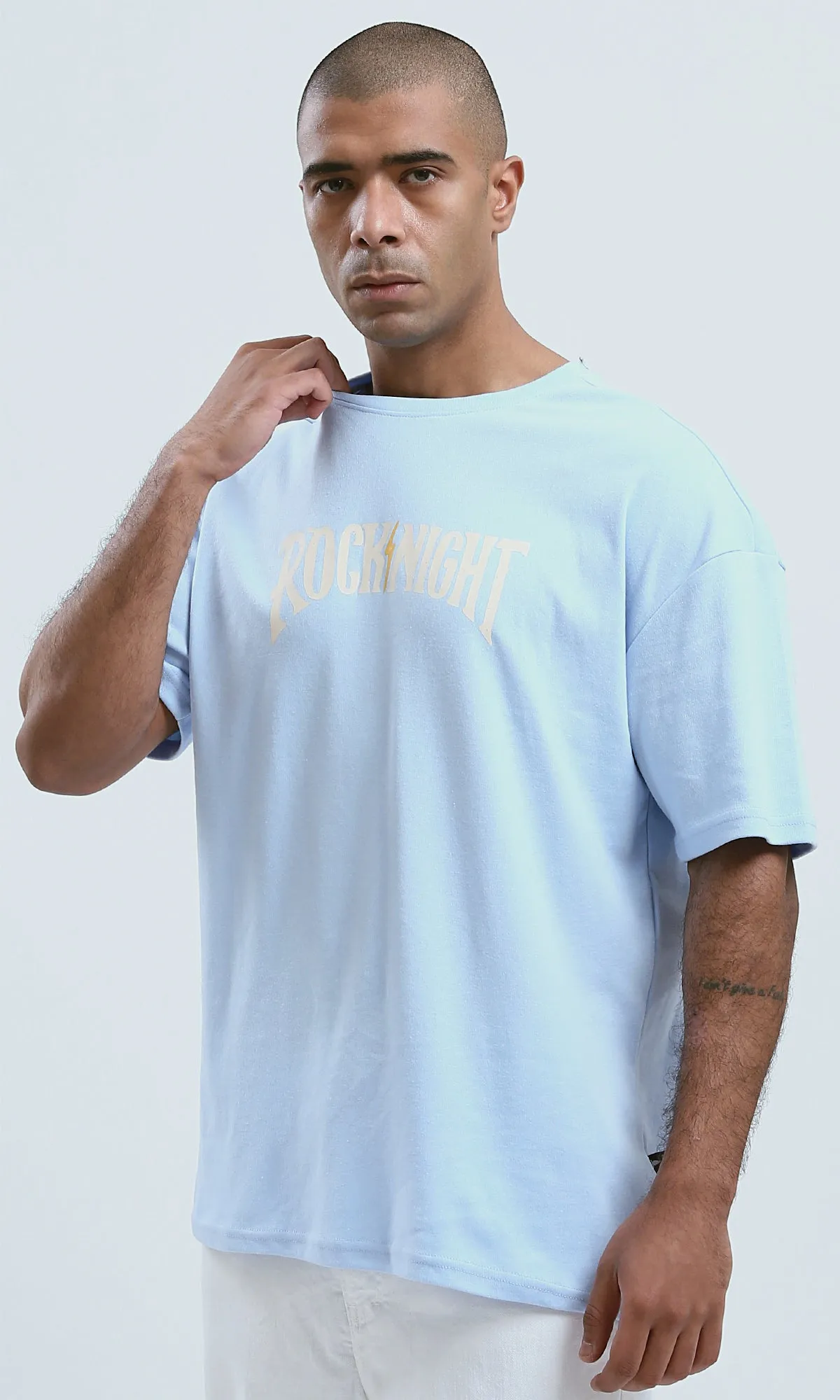 O191634 Slip On Casual Tee With Front & Back Print - Aqua