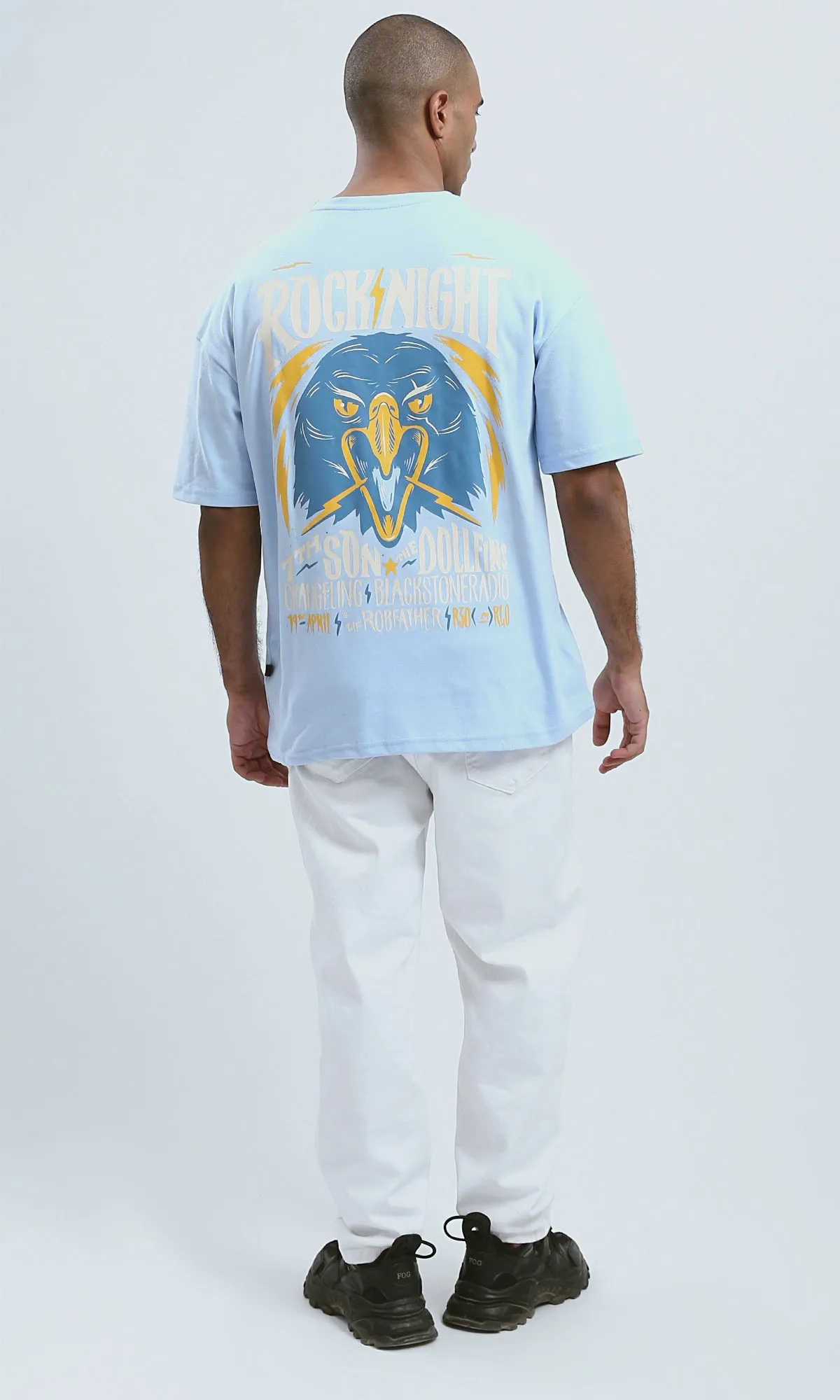 O191634 Slip On Casual Tee With Front & Back Print - Aqua