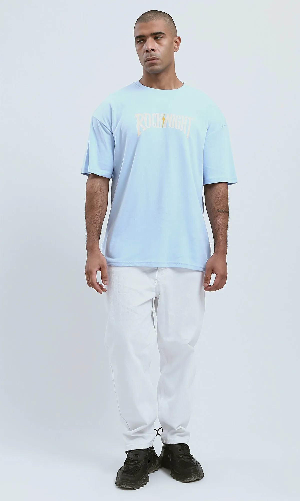 O191634 Slip On Casual Tee With Front & Back Print - Aqua