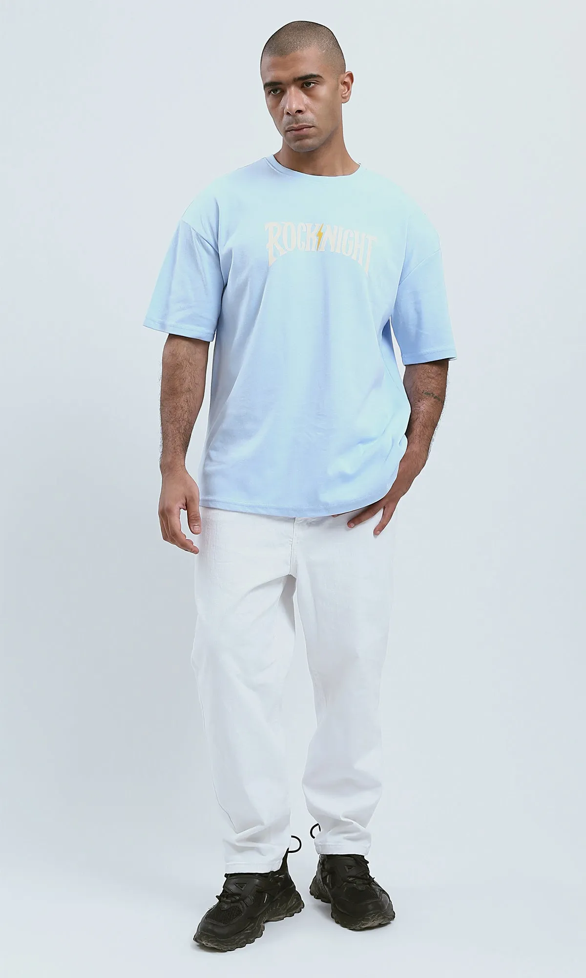 O191634 Slip On Casual Tee With Front & Back Print - Aqua