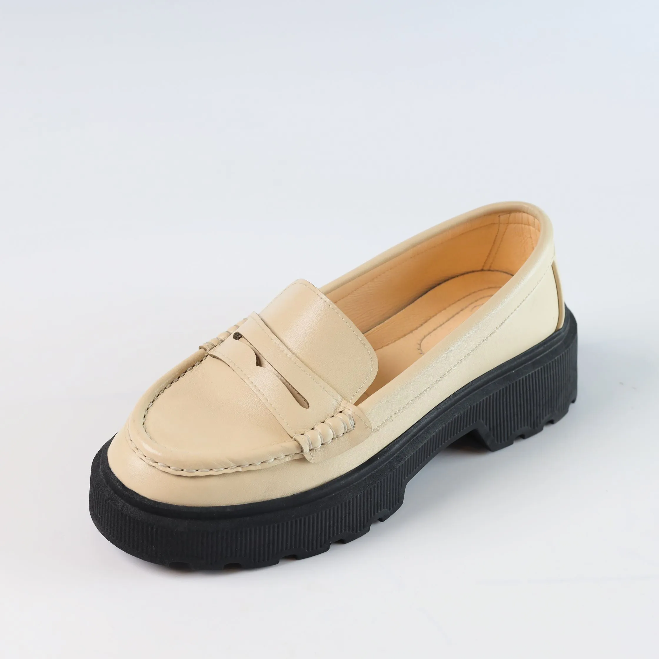 Quality Leather Chunky Loafers - Beige