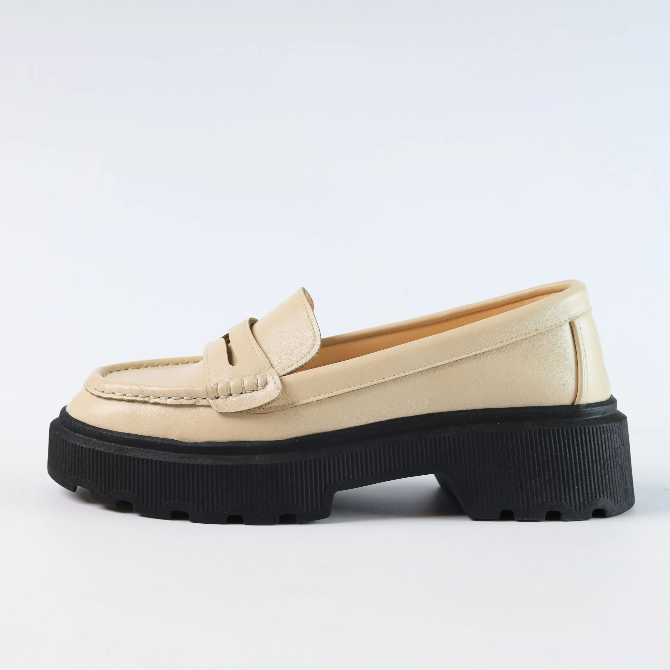 Quality Leather Chunky Loafers - Beige