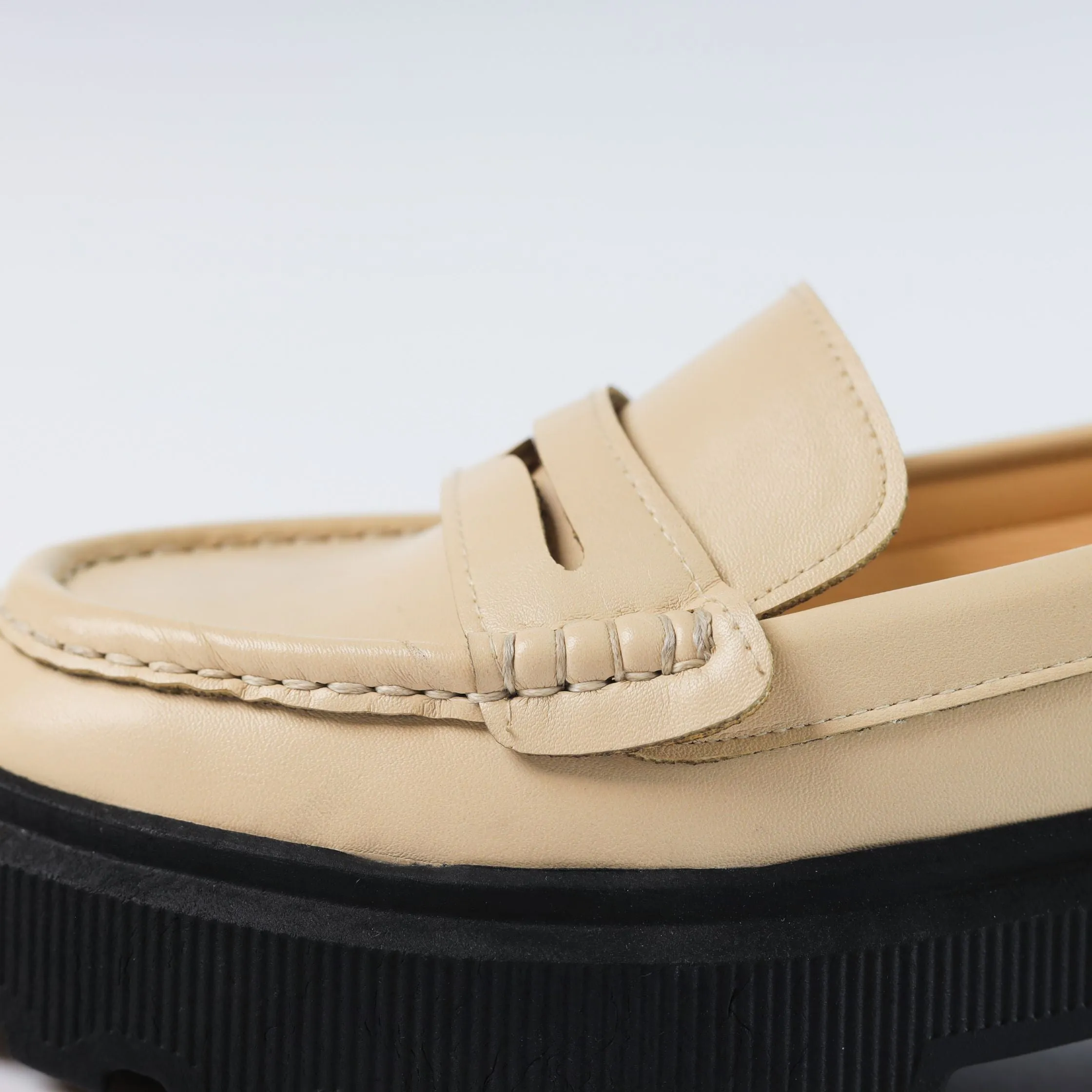 Quality Leather Chunky Loafers - Beige