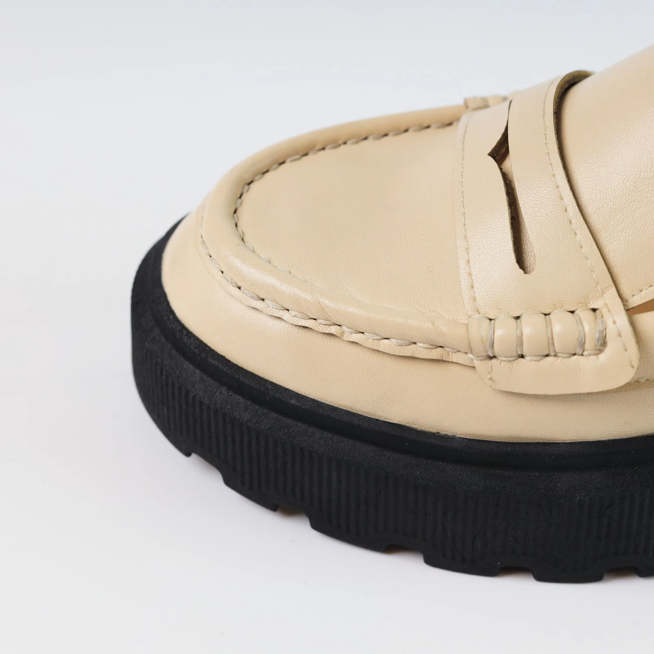 Quality Leather Chunky Loafers - Beige