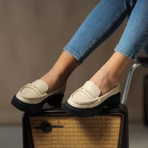 Quality Leather Chunky Loafers - Beige