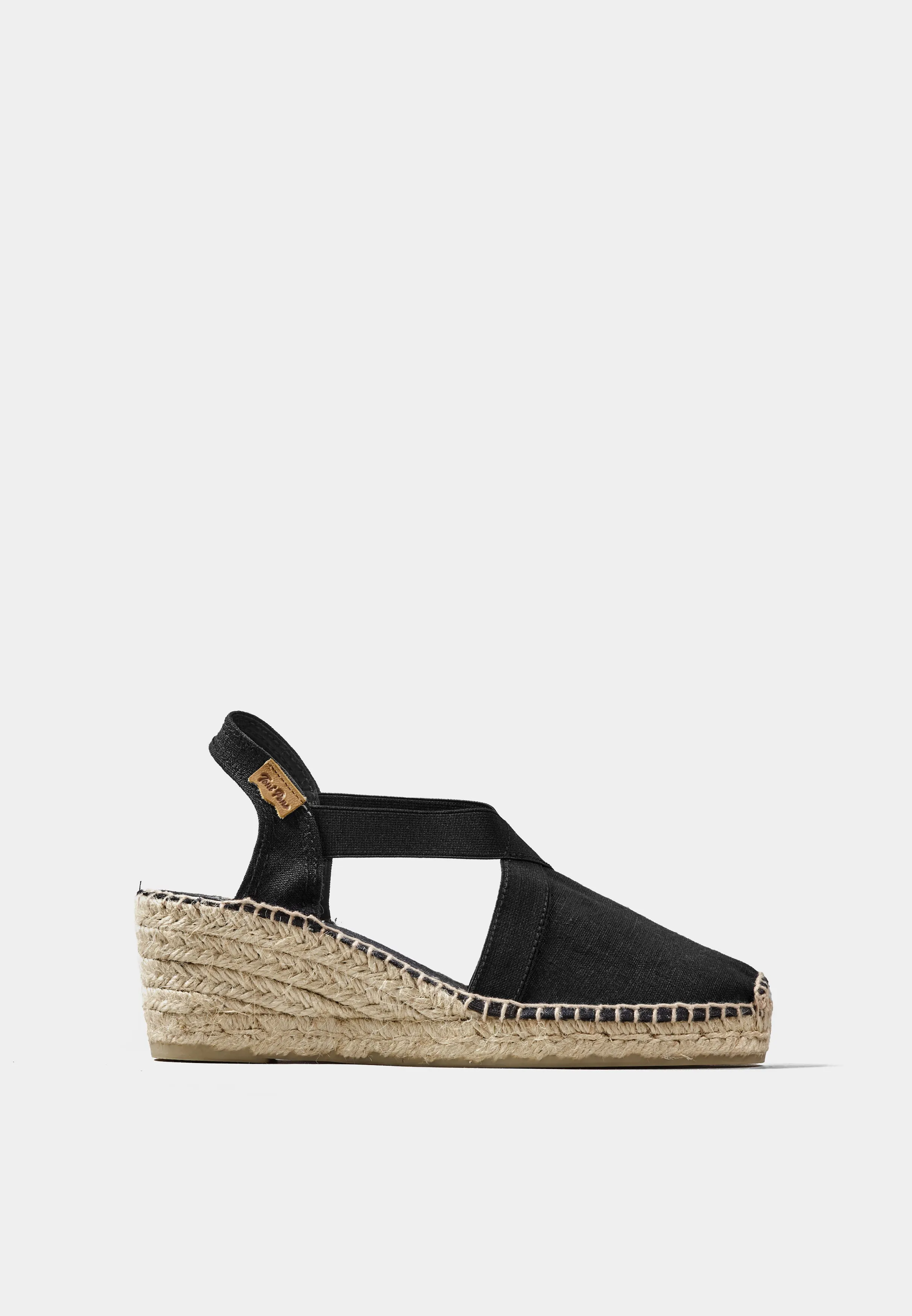 Ter Black Linen Wedge Espadrille