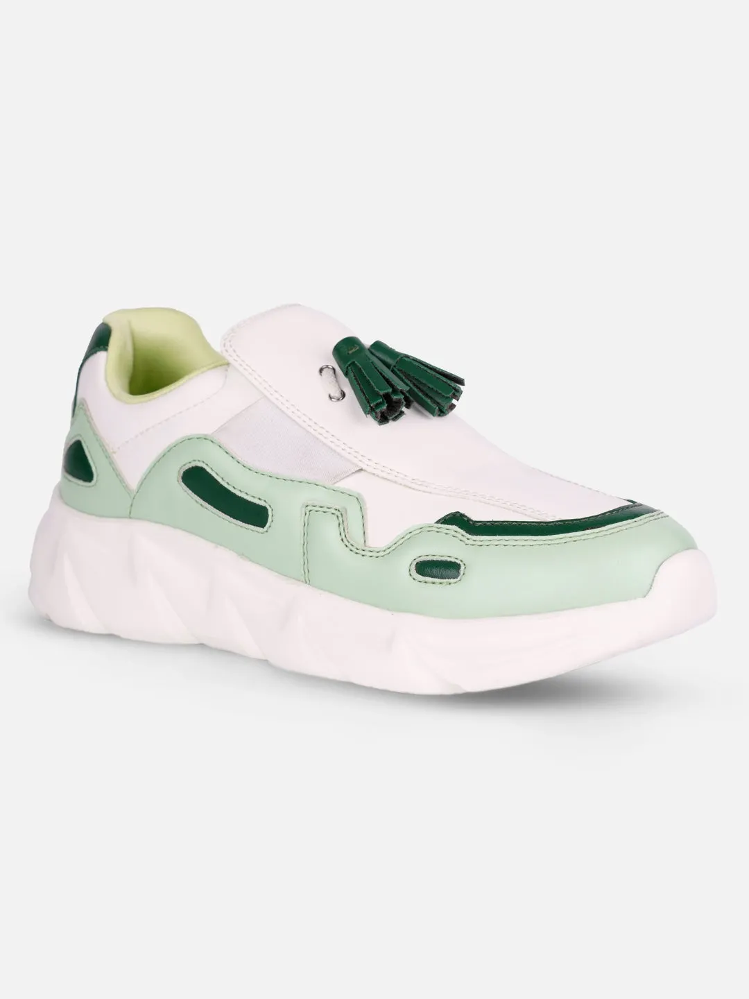 Women's White/Green All Seasons Wearing Sneakers (IU1004)