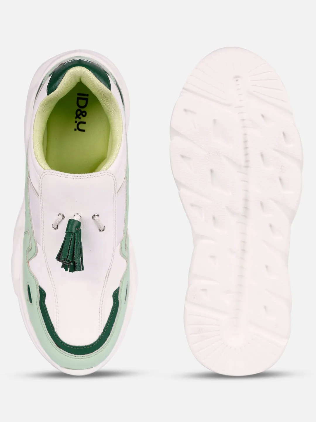 Women's White/Green All Seasons Wearing Sneakers (IU1004)